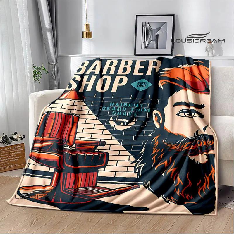 Barbershop retro print blanket children's warm flange blanket home travel blanket bed linings Picnic blanket birthday gift