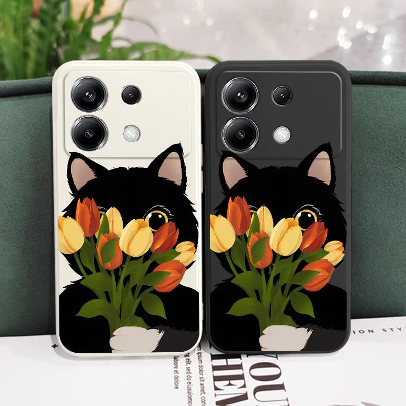 Tulip Cute Cat Phone Case For Xiaomi Poco F8 F7 X7 X6 F6 M6 M5 M5S F5 X5 F4 X4 M4 F3 M3 X3 Pro 4G 5G GT Silicone Cover