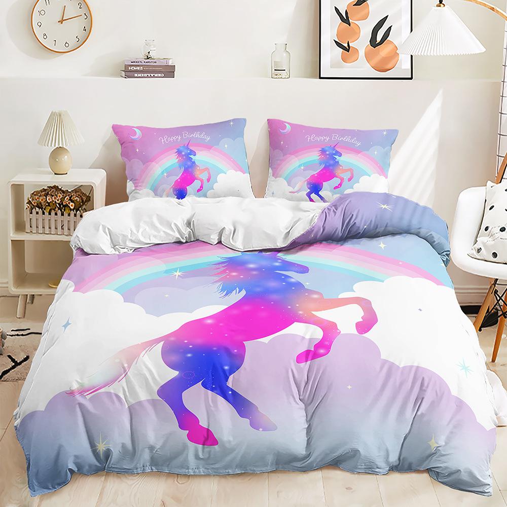 Three-Piece Closed-Eye Unicorn Eyelash Quilt Cover Bedding Kit Children'S Room