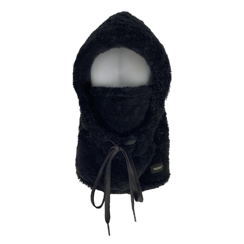 Winter Plüsch Kälteschutz Gesichtsmaske Mütze - Elastischer Kordelzugverschluss, Leichter Warmer Radfahren Ski Outdoor-Sport Pullover, Einfarbige Kapuzenmütze