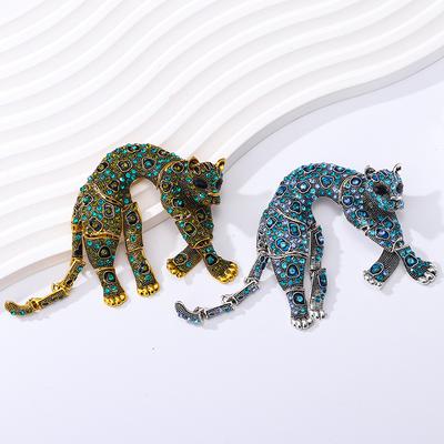 Broche de leopardo con diamantes de imitación vintage para mujer, unisex, con diseño de animales, accesorios de fiesta, regalos