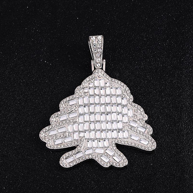 Goldener Hip-Hop-Weihnachtsbaum-Anhänger mit quadratischem Zirkon - Leichter Luxus, hochwertig galvanisierte Legierung.