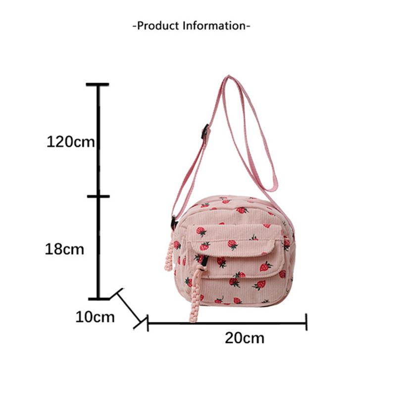 Cute Strawberry CorduroyShoulder Bag Casual Zipper Trendy Crossbody Bag Tote Handbag for Women Girls Travel Work Messenger Bag CLE