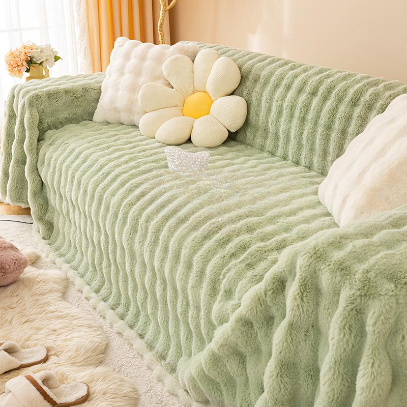 Thickened Rabbit Fur Sofa Cover Cloth Winter Anti-Scratching Plush Universal Sofa Cover Full Covered Cover Towel Blanket
