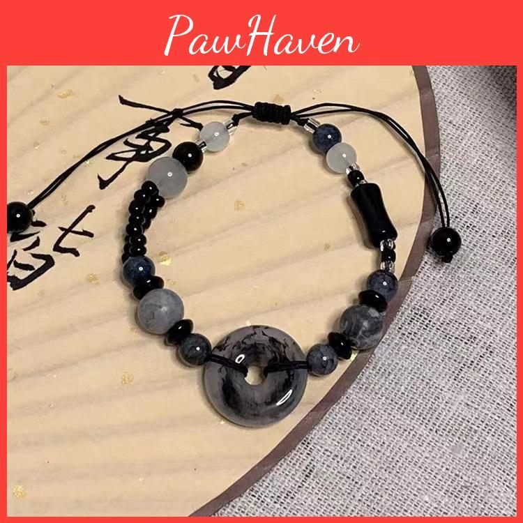 Distinctive Chinese Style Black Resin Stone Beaded Bracelet For Women