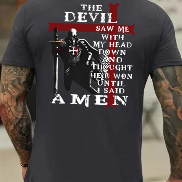 Fashion Vintage Christian T-Shirts for Mens Knight Templar T Shirt for Mens 3D Printed O-Neck T-Shirt Casual Pattern On the Back