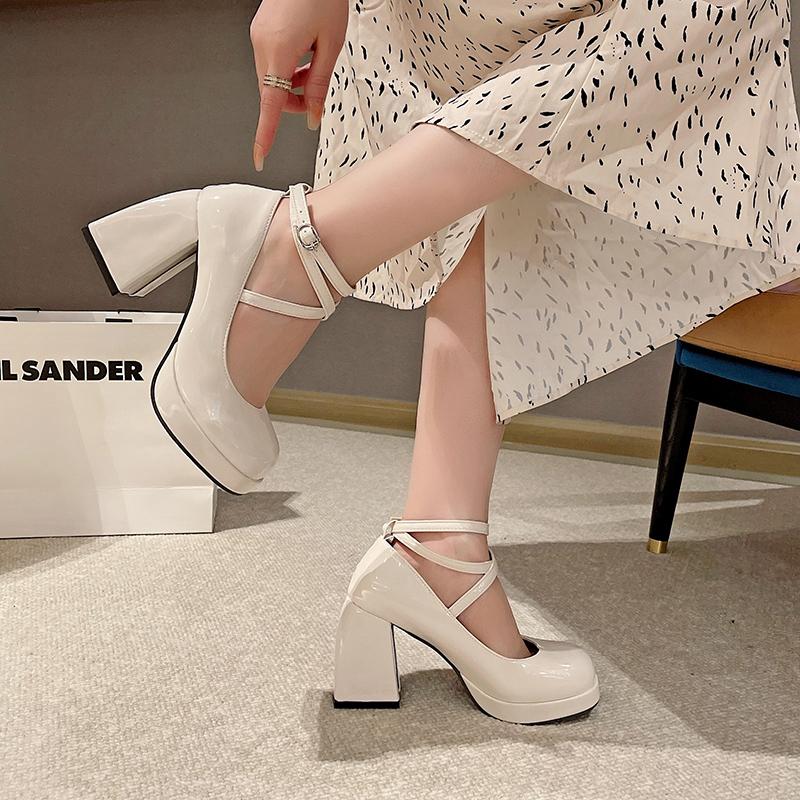 fashion Women's Shoes 2024 Brand Mary Janes Women's High Heels Fashion Buckle Strap Dress Pumps Women New Shallow Round Toe Heels Women