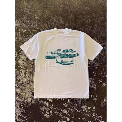2025 Autumn and Winter Heavy Fun Car Printing T-shirt Men and Women Couples Pure Cotton Casual Fashion Loose Versatile T-shirt