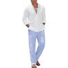 2pcs Set Men's Cotton Linen Shirt and Pants Suits for Men Beach Wear Tracksuit Men Solid Color Shirts Sweatpants Lightweight