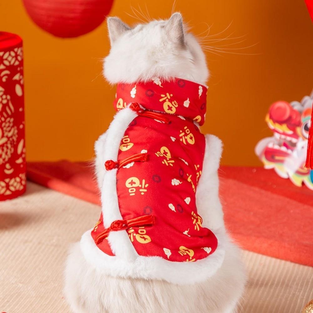 Red Dog Vest Scarf Cat Coat Kitty Clothes Pet Tang Suit  Spring Festival