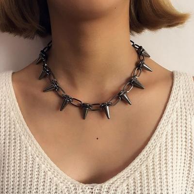Silver Spike Rivet Necklace Rock Gothic Chocker