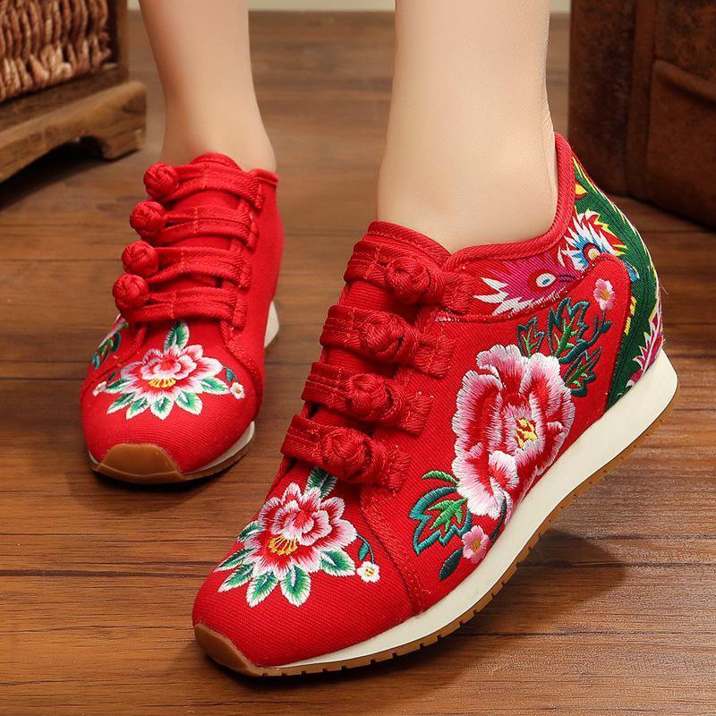 Premium Quality Casual Sports Fashion Inside Increases Chinese Embroidered National Shoes Sneskers For Women