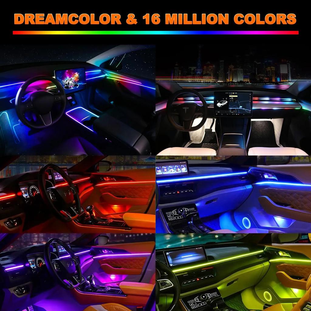 2IN1 Neon Dinamic Lumini Ambientale Auto Dreamcolor Acrilic LED Interior Bandă Luminoasă RGB pentru Tesla Model 3/Y/S/X Lampă Decorativă