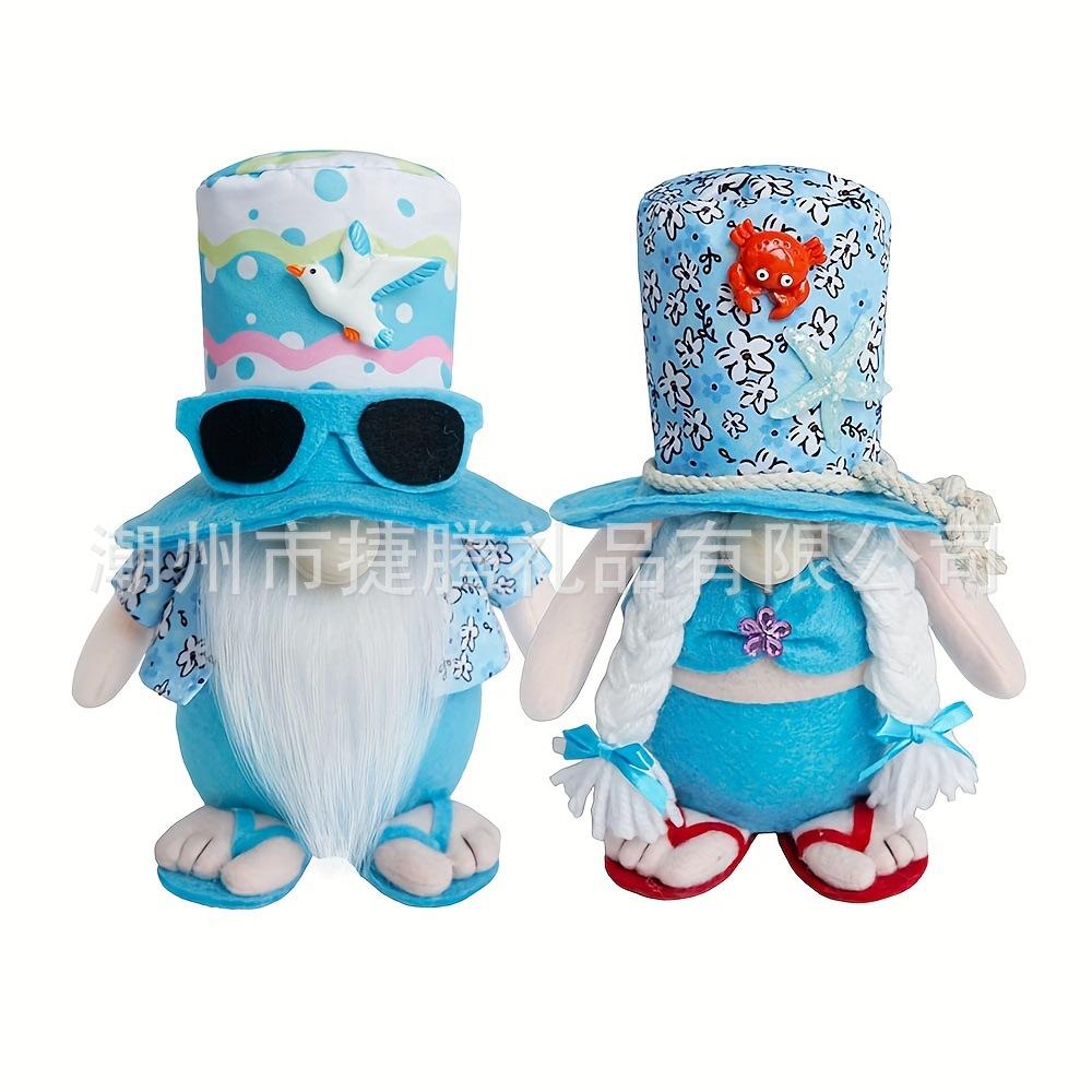 2Pcs Beach Gnomes Plush Summer Gnomes Decorations with Weighted Base Beach Gnomes Couple Decor Tiered Tray Decor for Farmhouse