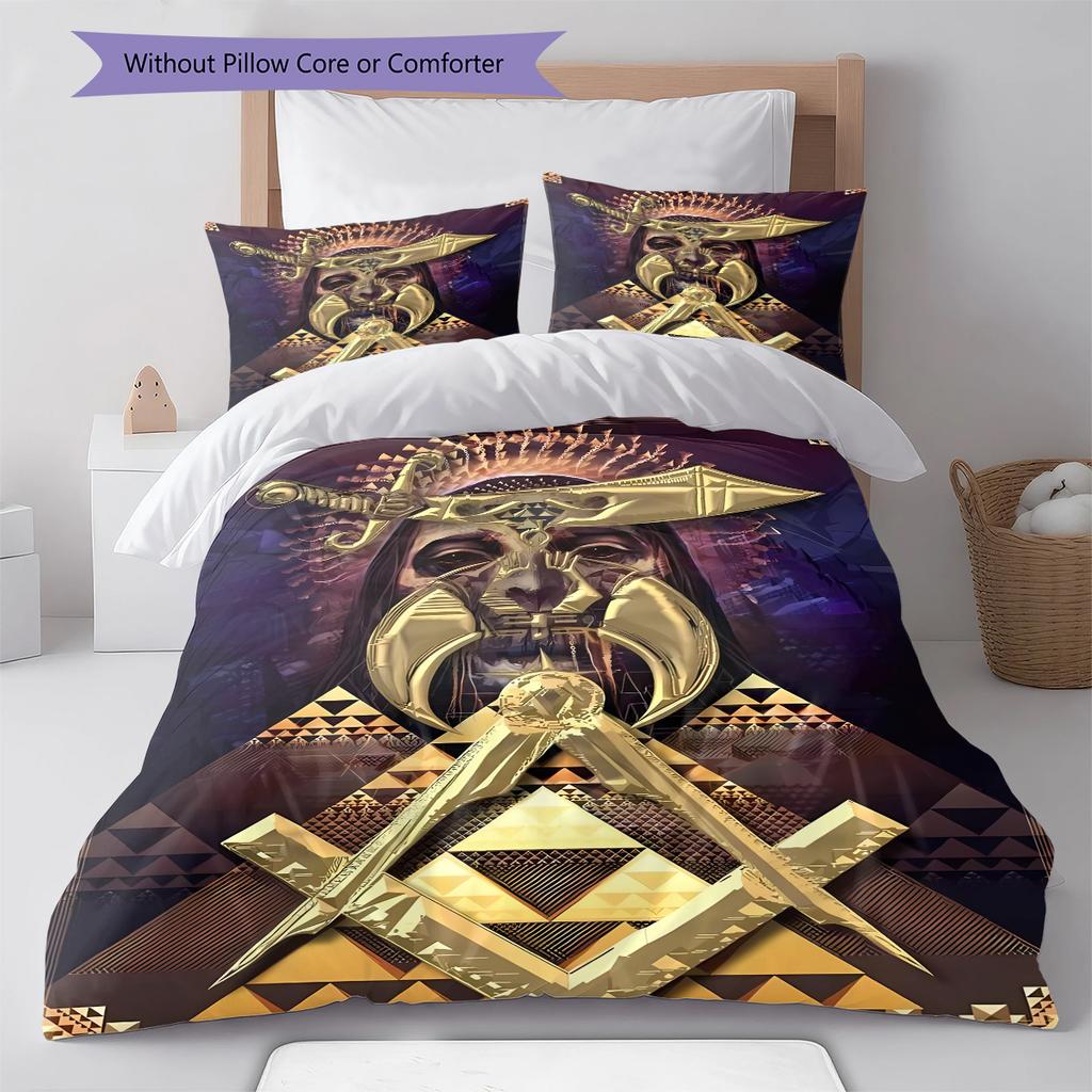 Masonic Freemason Pattern Bedding Quilt Set Quilt Cover Pillowcase Home Decoration Birthday Gift (1 * duvet cover + 2 * pillowcase, without core)