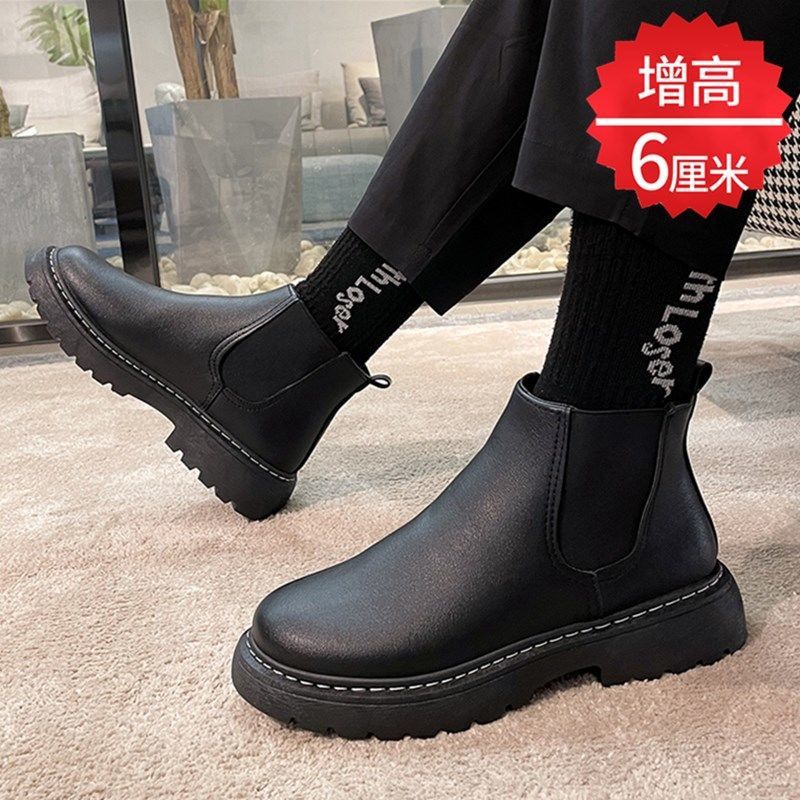 Martin Boots Men'S High-Top British Style Chelsea Boots Tooling Shoes Velvet Winter Shoes Leather Boots Men