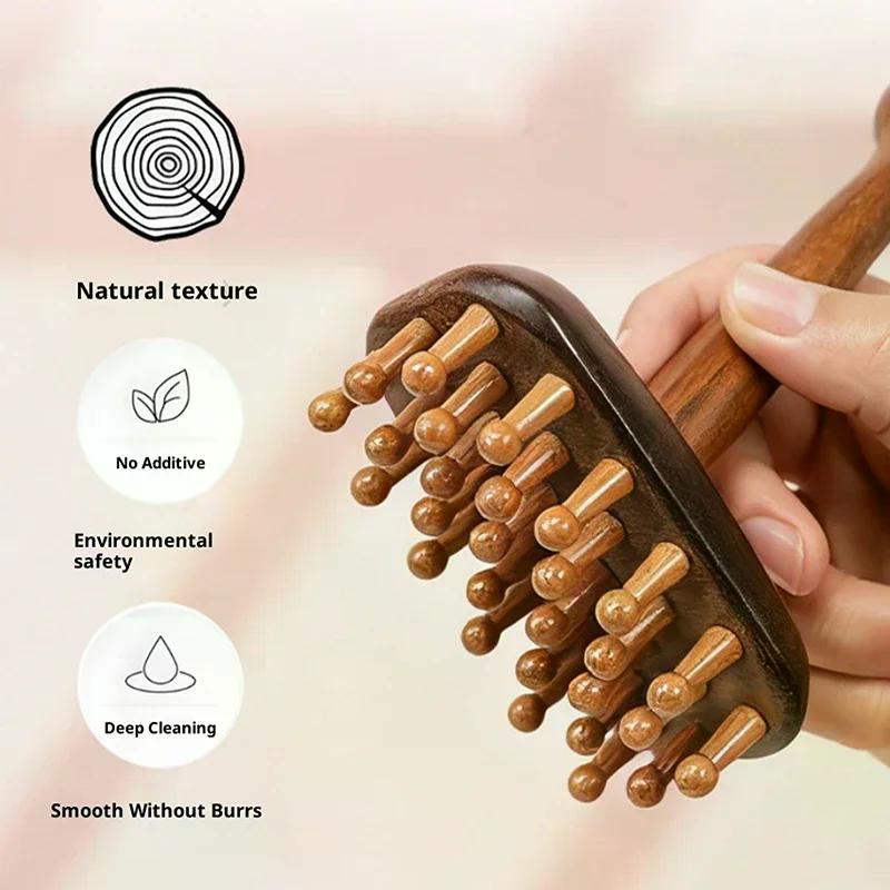 Portable Sandalwood Gua Sha Massage Brush Head Neck Abdominal Leg Body Meridian Massager Wooden Therapy Massage Tools