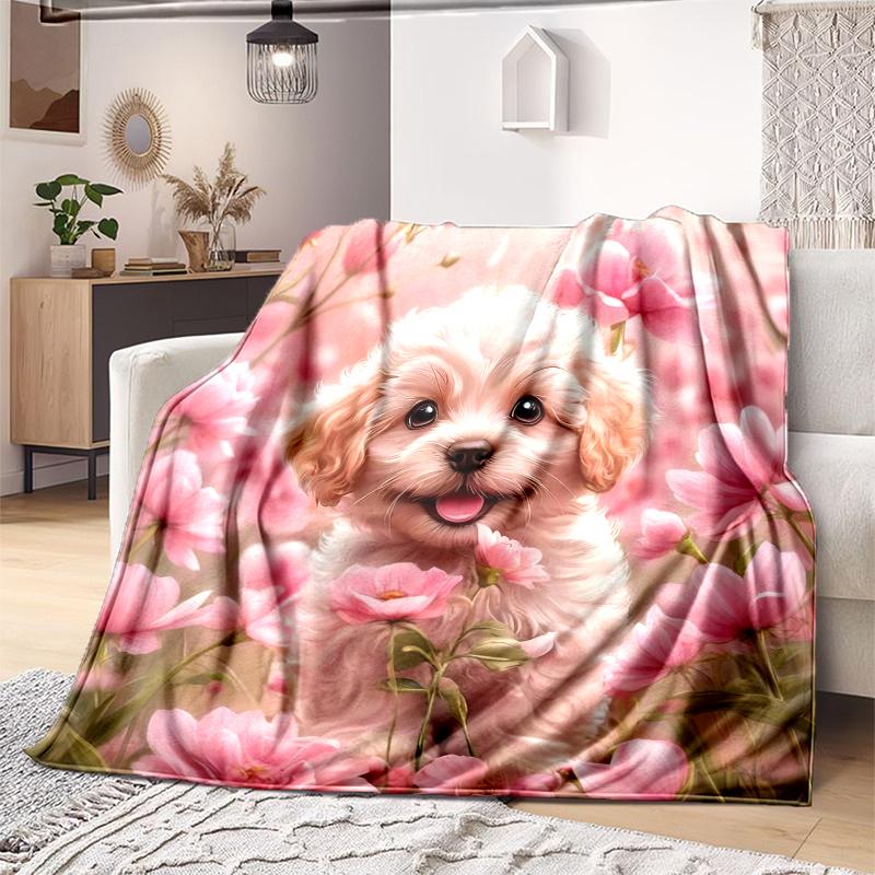 1PC Dog cute printed blanket, all season lightweight home office outdoor nap multifunctional blanket A3