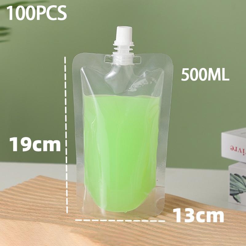100Pcs Stand Up Liquid Spout Pouch Bag / Clear Plastic Beverage Container Juice Storage Spout Bags