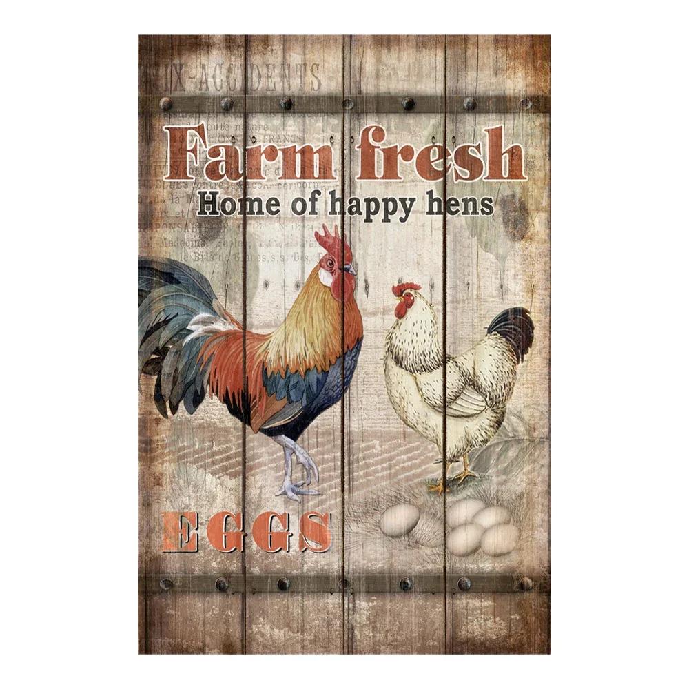 Vintage Chicken Metal Poster Tin Sign Rooster Hen Retro Plaque Plate Farmhouse Farm Wall Decor Retro Metal Poster Plaque