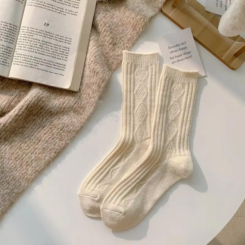 2025 1/3pairs New Cashmere Wool Socks Women's Winter Thicken Warm Black White Pack Set Thermal Japanese Fashion Solid Color