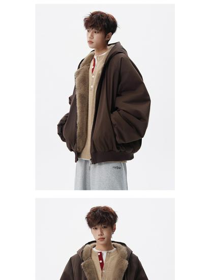 Herren American Style Kapuzen Adler Plüsch Baumwolljacke - Winter Retro Trend, Dick Warm & Lockerer Schnitt