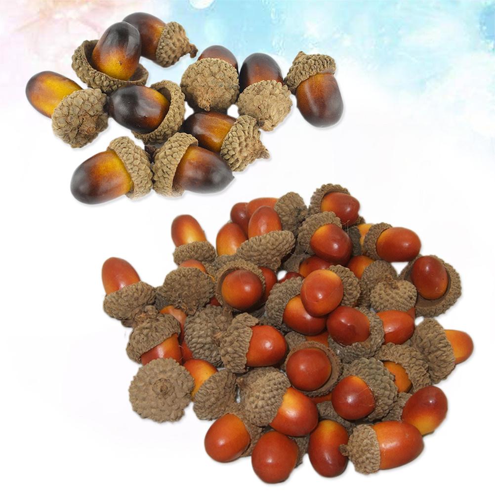 100Pcs Artificial Vivid Realistic Acorns Small Set Decorative Nuts for Christmas Table Display Party Wedding Home Garden