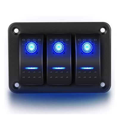 3 Gang Toggle Rocker Switch Panel Blue LED For Car RV Truck Boat Marine 12V-24V