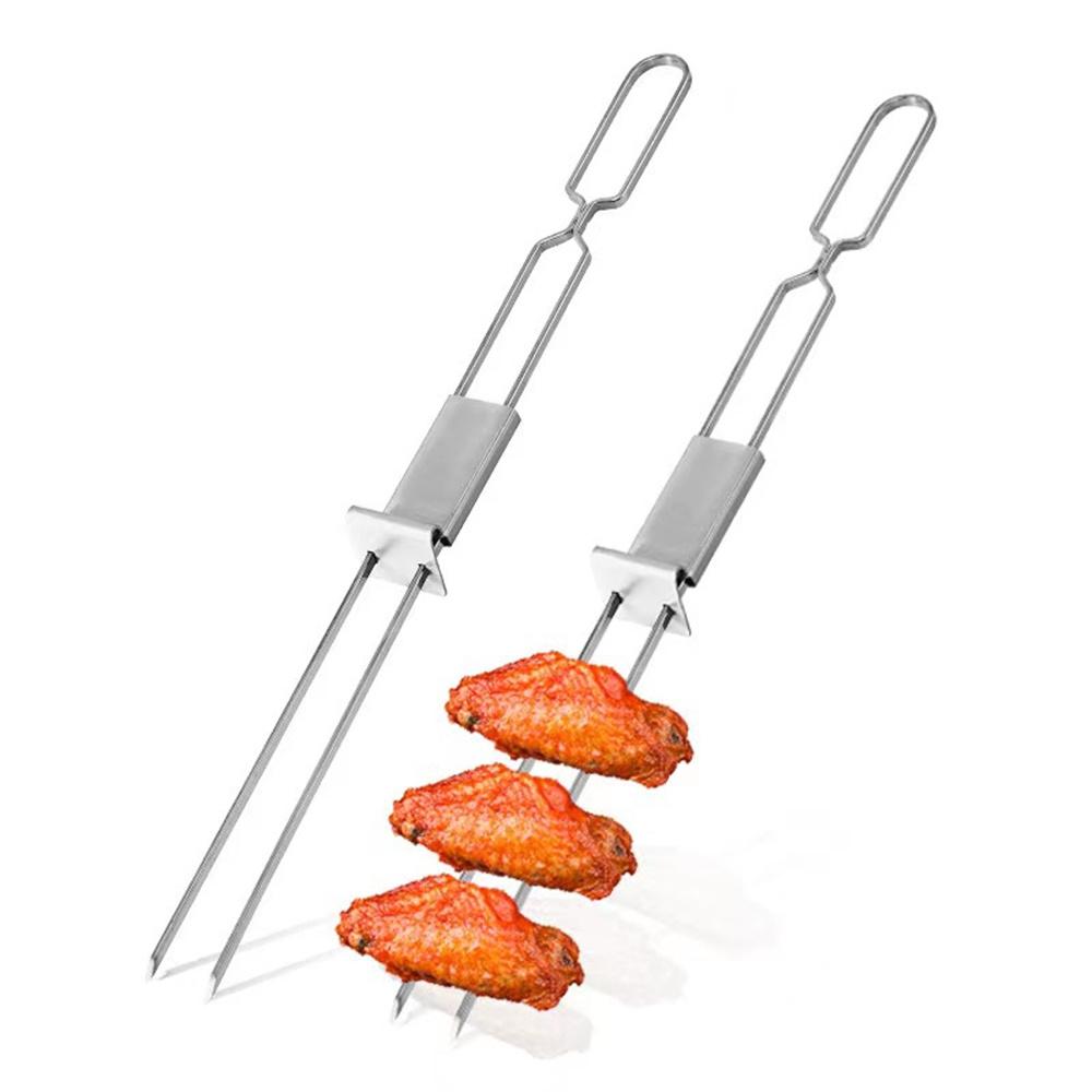 Kitchen Stainless Steel Skewer Reusable BBQ Fork Grill BBQ Needle Stick Easy To Penetrate Food Barbecue Fork Kitchen Accessories
