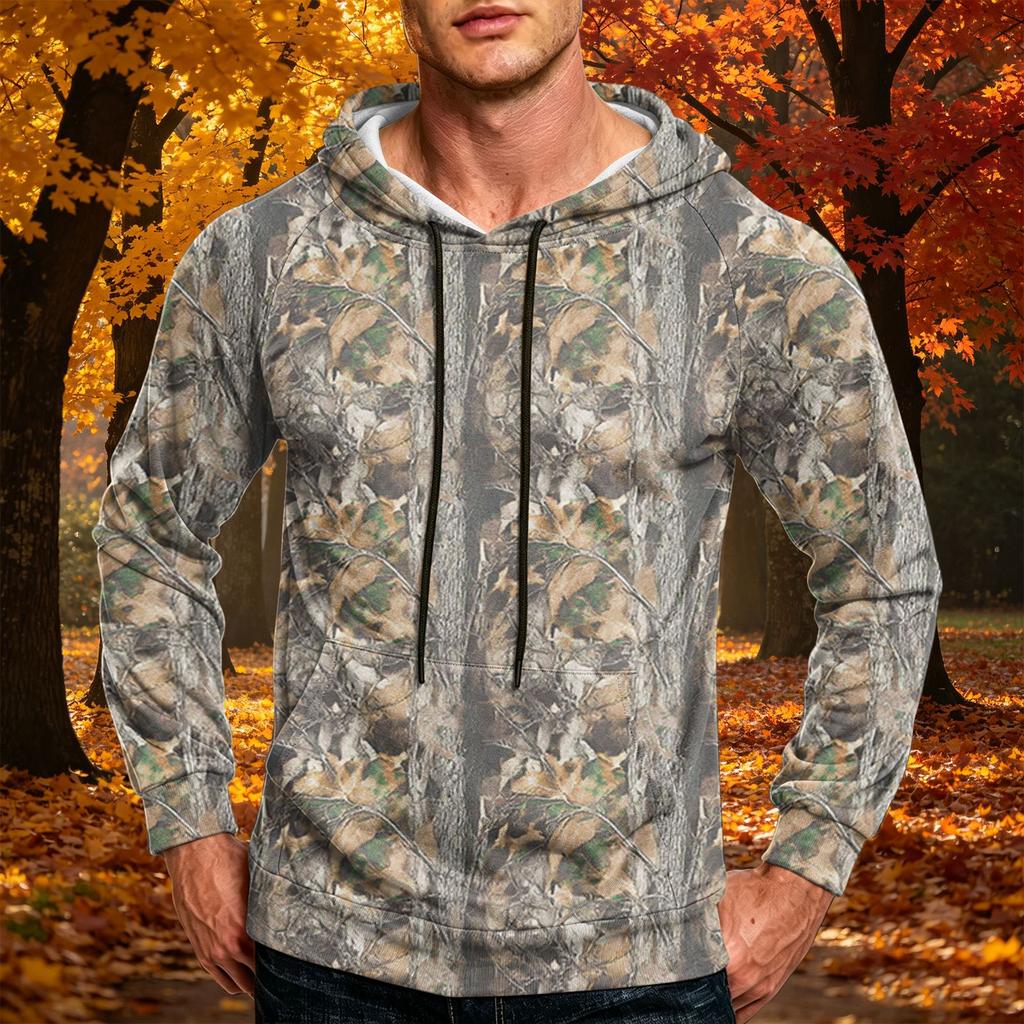 Men's Printed Casual Hoodie with Pocket and Drawstring for Everyday Wear