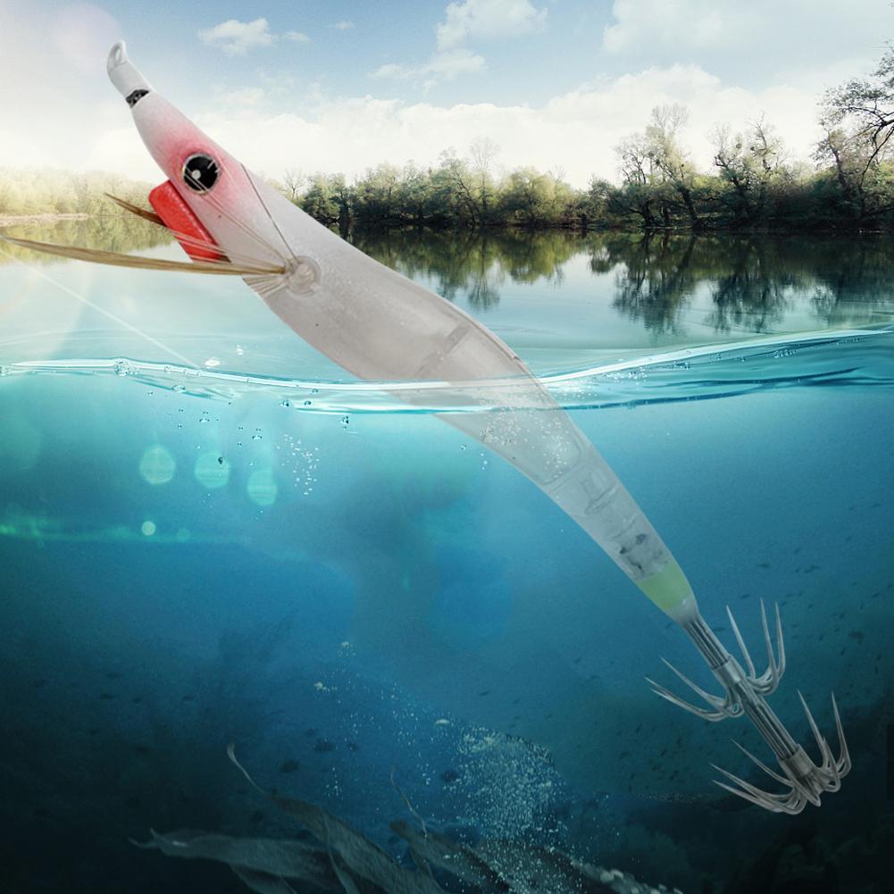 Luminous Lure Octopus Cuttlefish Fishing Bait Simulation with Squid Jig Hook Lure Hook Fishing Tackles Wood Shrimp Squid Lures