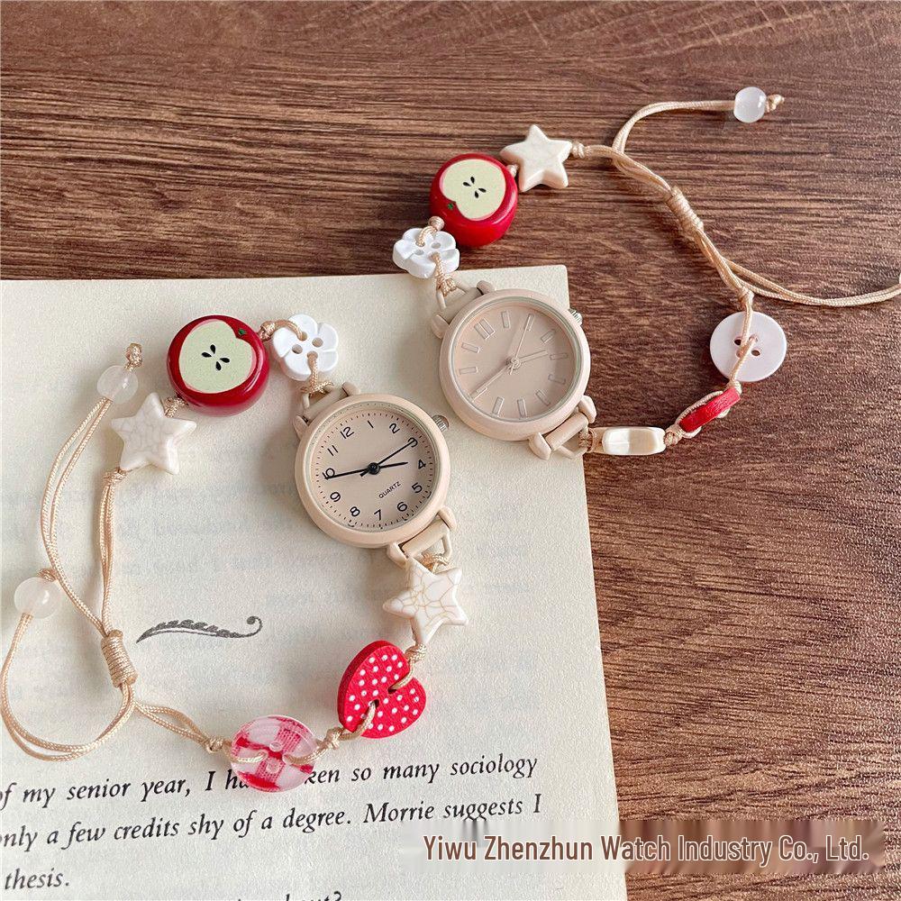 Korean Style Apple Beaded Bracelet Women's Quartz Watch - Cute, Niche Design for Students