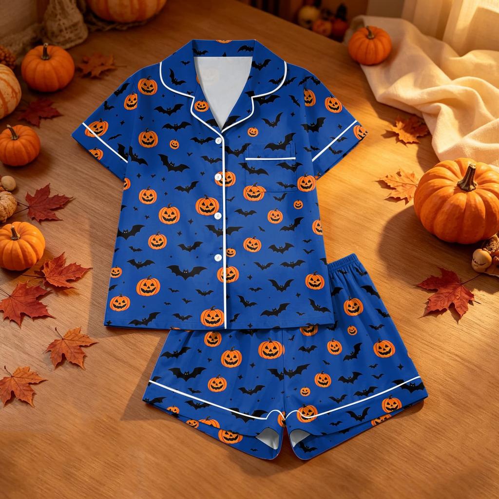 Conjunto de Pijama de Dos Piezas con Estampado de Halloween para Mujer
