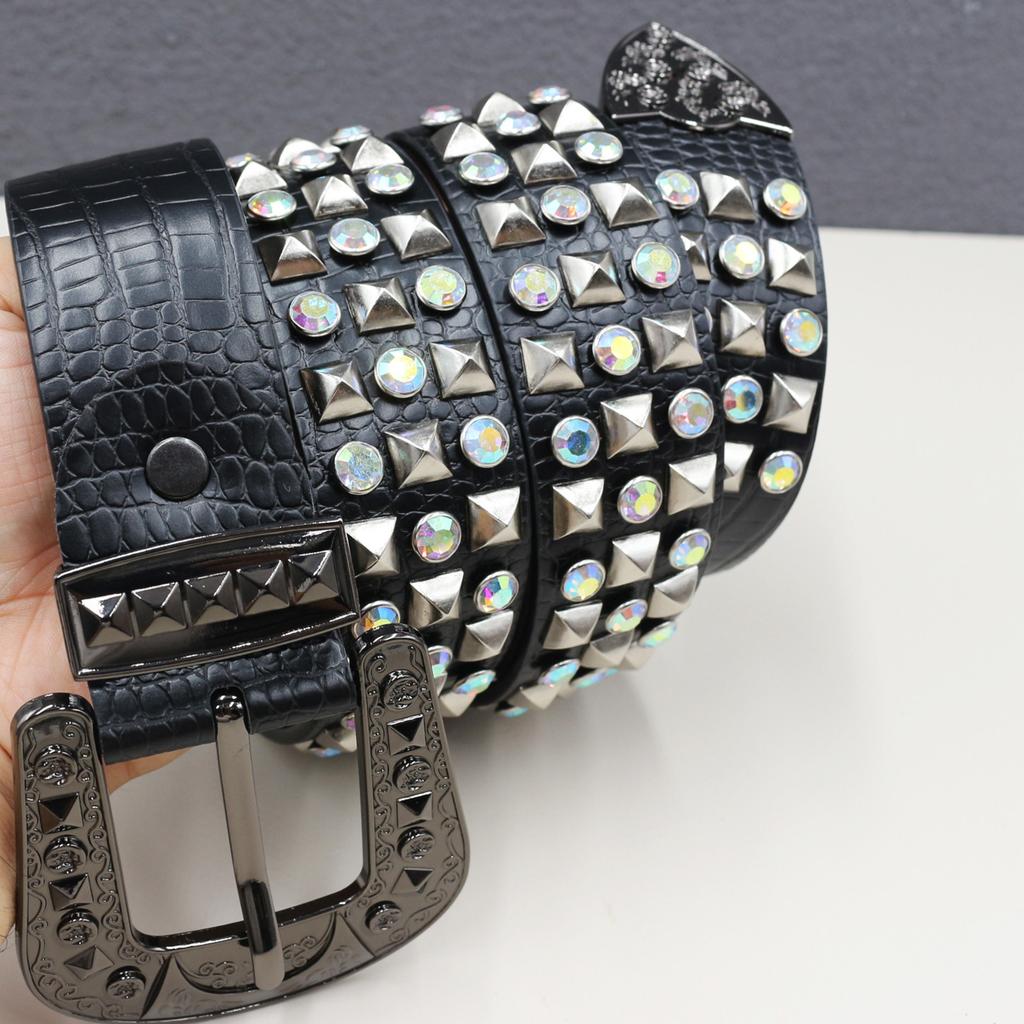 European and American Ins Style High-quality Belt, Fashionable Punk Style Belt, Women's Riveted Rhinestone Belt