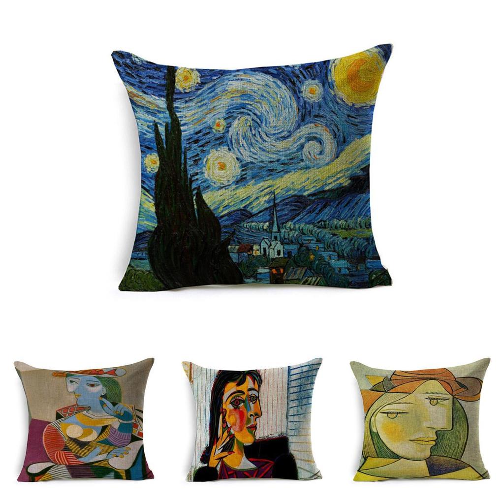 Luxurious Van Gogh Starry Night Square Cushion Covers With Premium Cotton Linen