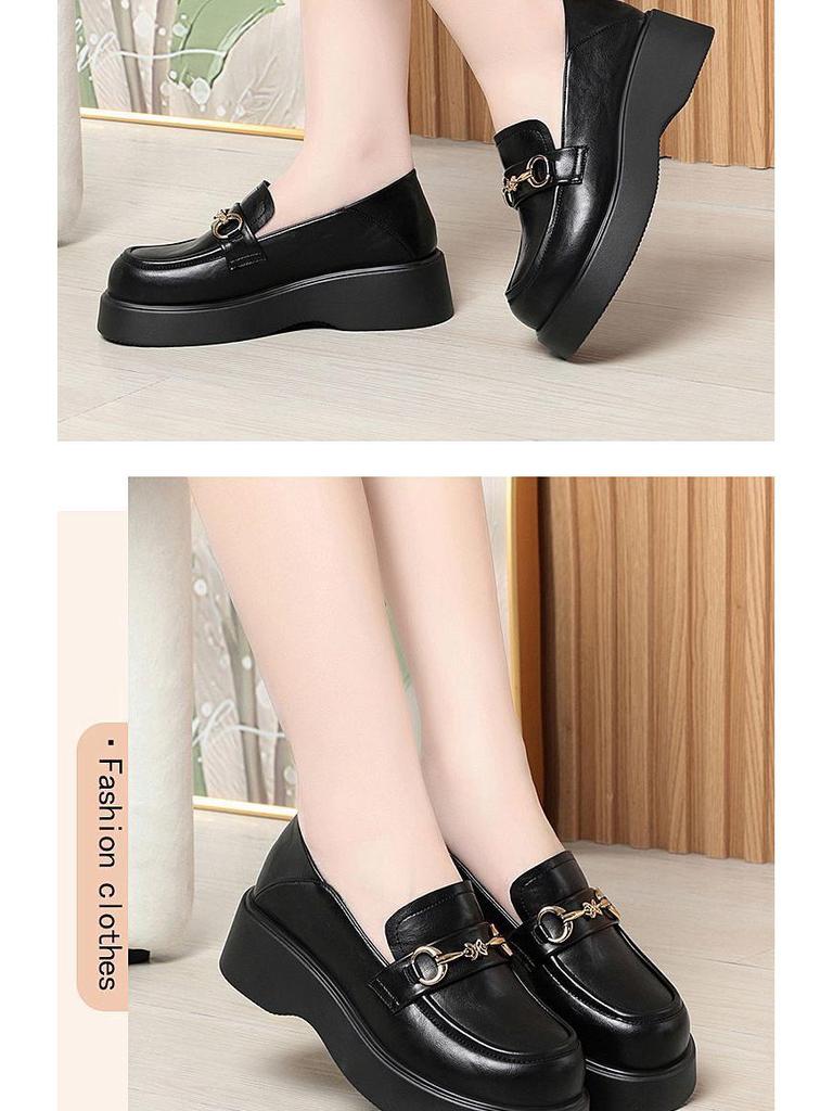 Women's Slip-On Leather Loafers - Fashionable, Versatile, Non-Slip, Comfortable, Soft Sole for Spring and Autumn