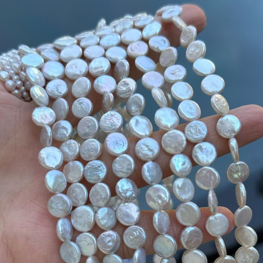 1String, White Natural Freshwater Pearls, Handmade Button Pearl Beads for Jewelry Making DIY Crafts (Beads 8-9mm, Length 36cm)