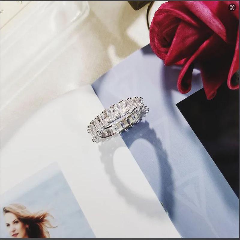 Anello Zircone Arcobaleno Moda Europeo-Americana - Quadrato Pieno di Diamanti, Monocolore, R4573.