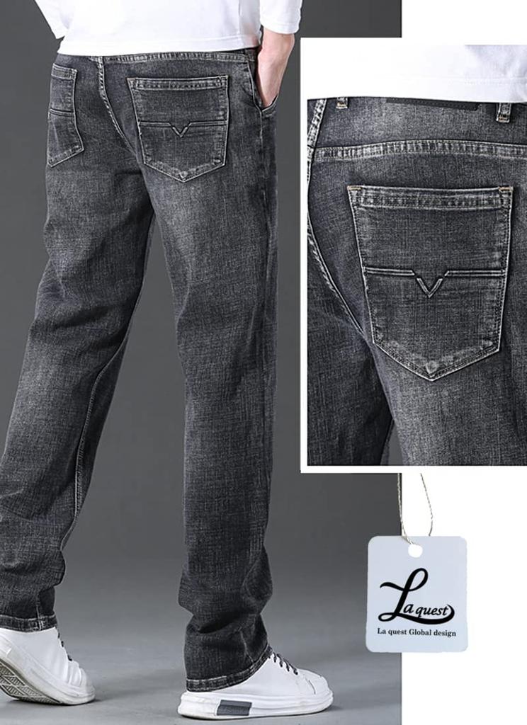 Laquest Men's Stretch Straight Fit Denim Pants (Size 36, Light Blue)