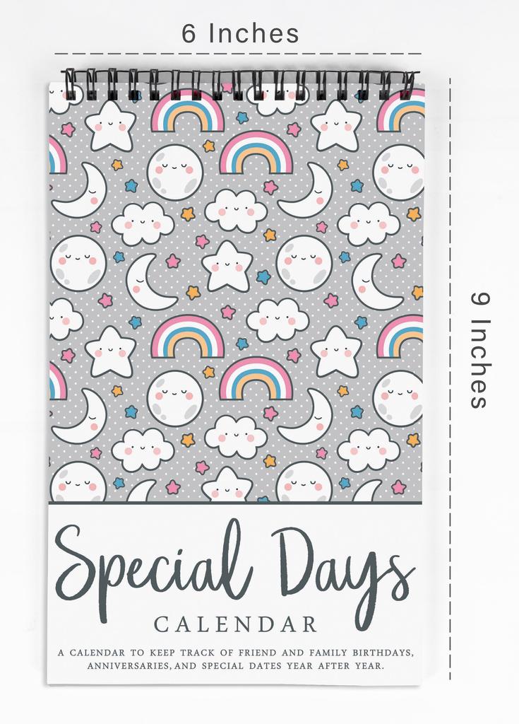 Inkdotpot Star, Moon & Rainbow Perpetual Calendar, Important Dates To Remember-6x9 Monthly and Daily Journal for Special Days