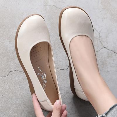 Biela pravá koža Dámske Priedušné letné topánky Ženy Loafers Loafers s okrúhlou špičkou Mäkké ploché topánky Ležérne