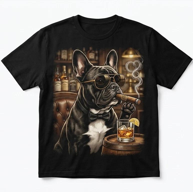 French Bulldog Smoking Cigarette Whisky Lover Funny Dog T Shirt L