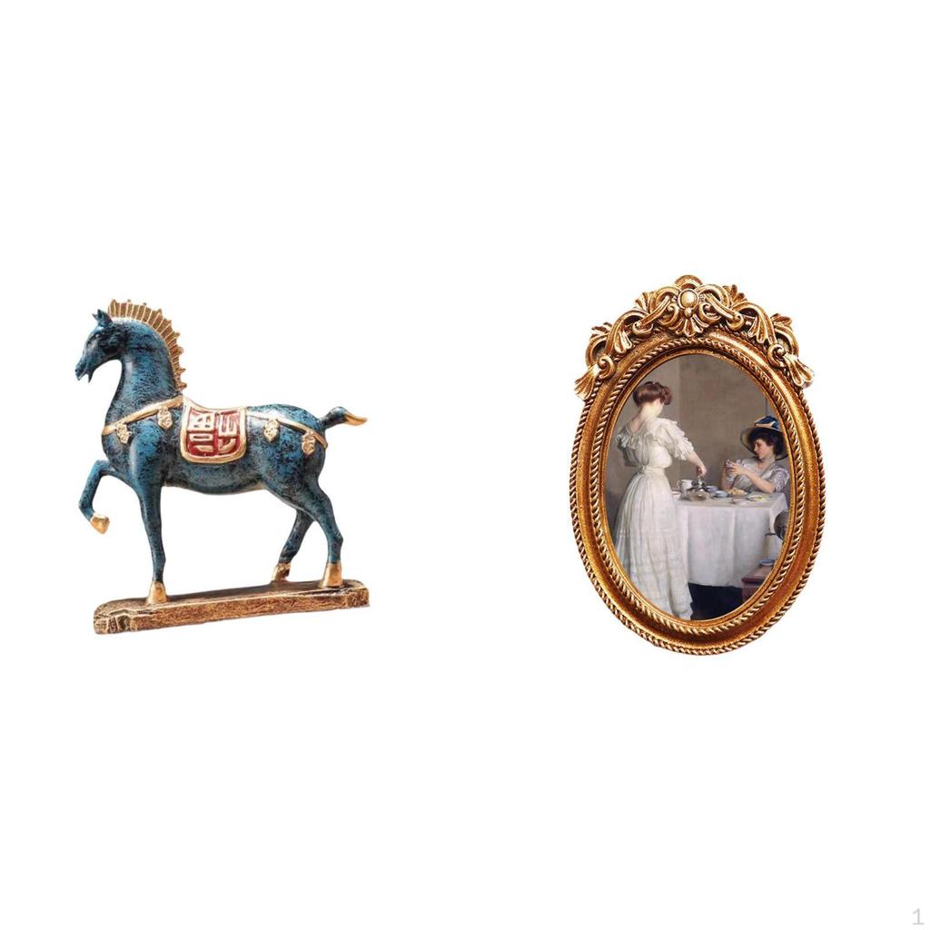 Standing Horse Sculpture Resin Picture Frame Desktop Ornament Fengshui Decor Bookcase Display Holder