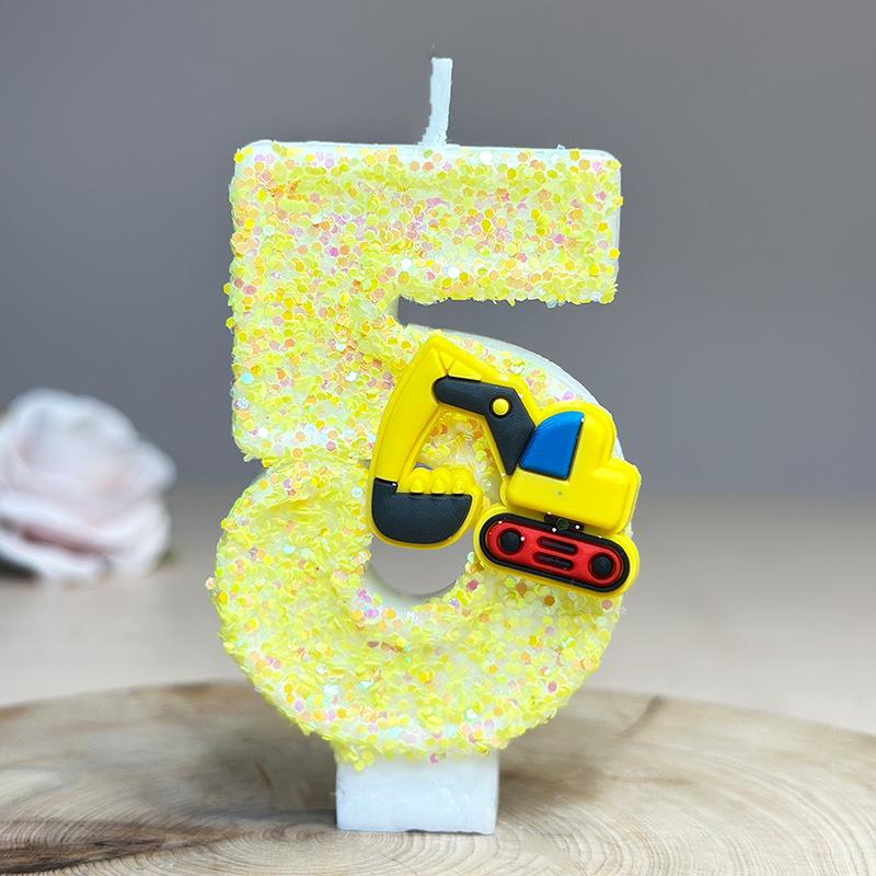 Creative Cross - border Creative Engineering Vehicle Excavator Digital Birthday Candle Cake Decoration Handmade Birthday Candle