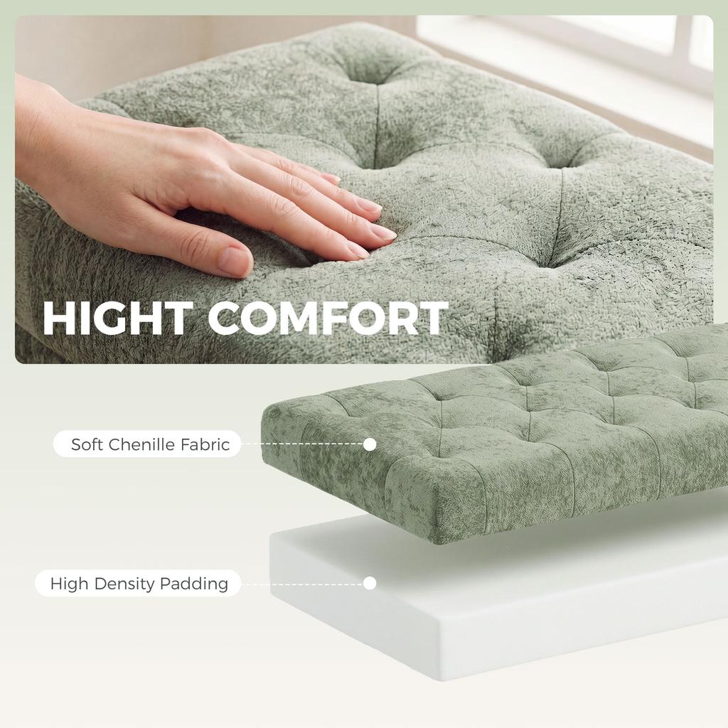 Storage Ottoman, Chenille Upholstered Ottoman Storage Box with Padded Seat, Metal Legs, 114 X 41 X 45 Cm, Light Green