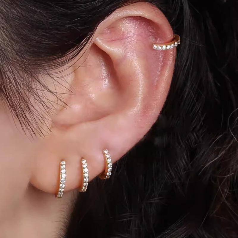 925 Silver Solid Small Hoop Earrings for Women Girls Zircon Stone Round Tiny Ear Hoops Elegant Design Jewelry Gifts