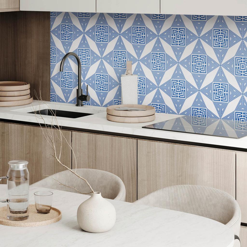 Self-Adhesive Vinyl Kitchen Panel 120x60 Cm Geometric Grid Pattern