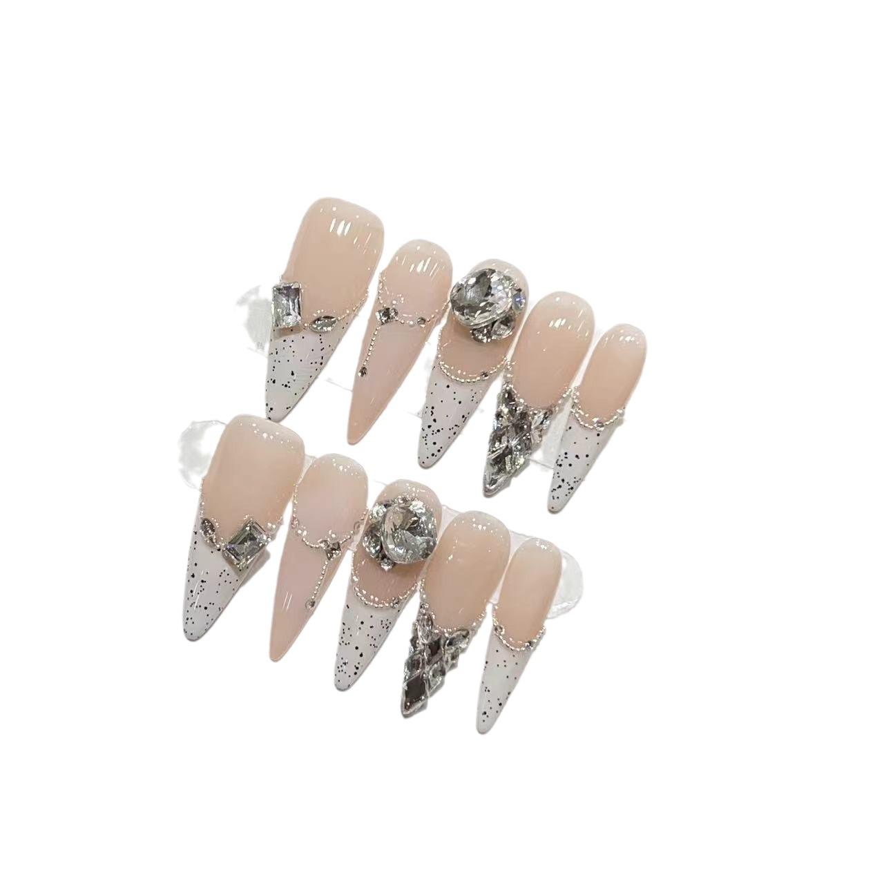 

Чистый Эротический Стиль Одежда Телесного Цвета Белый Шоколад Французский Флэш Бриллиантовая Цепочка Нейл-арт Готовый Продукт Съемные Накладные Ногти Large L