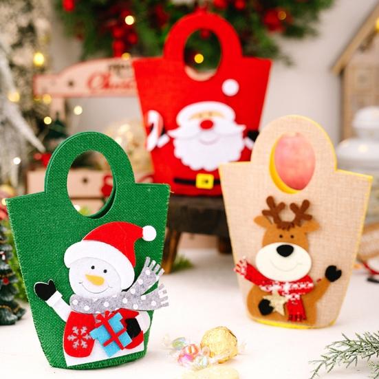Christmas Gift Bags with Handles Santa Reindeer Snowman Holiday Tote Bag Thick Non-Woven Handbag Party Favor Bags for Kids Holiday Events
