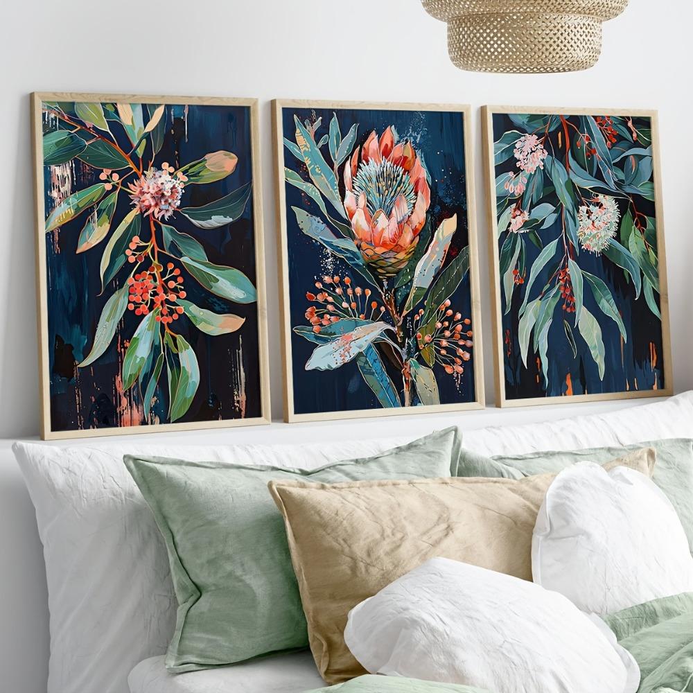 3 Pieces of Frameless Retro Flowers, Plant Wall Art, Flower Posters, Retro Wall Decoration, Living Room Bedroom Wall Decoration